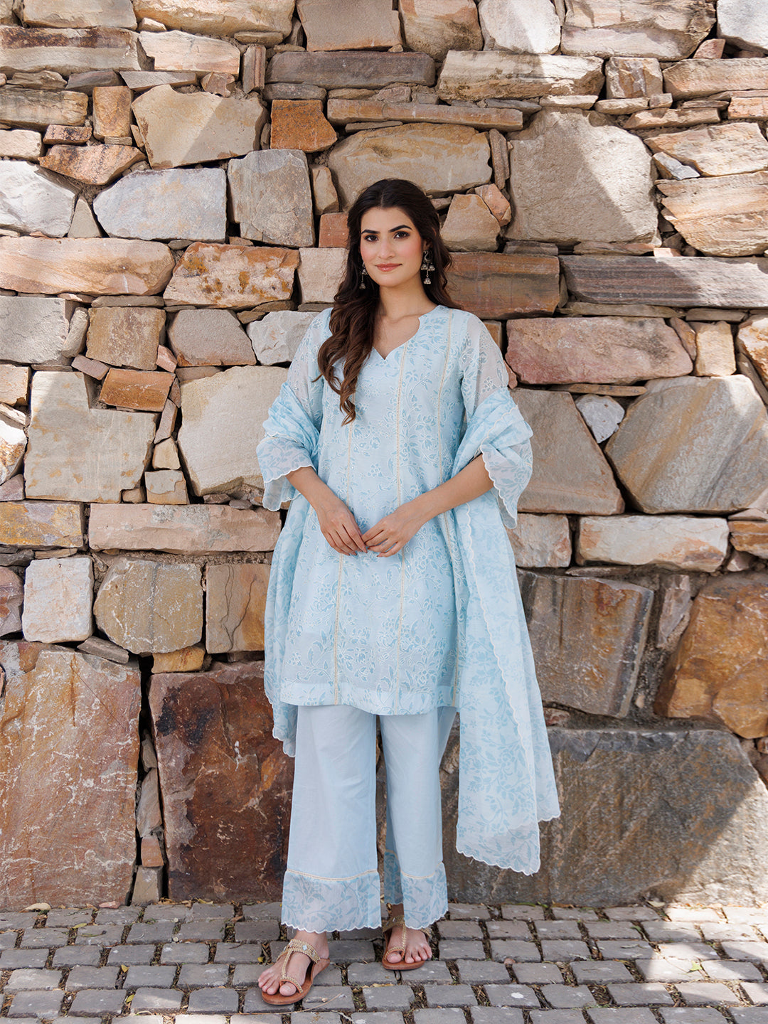 Diamond Blue Chanderi Suit Set  - By Ragavi - qivii
