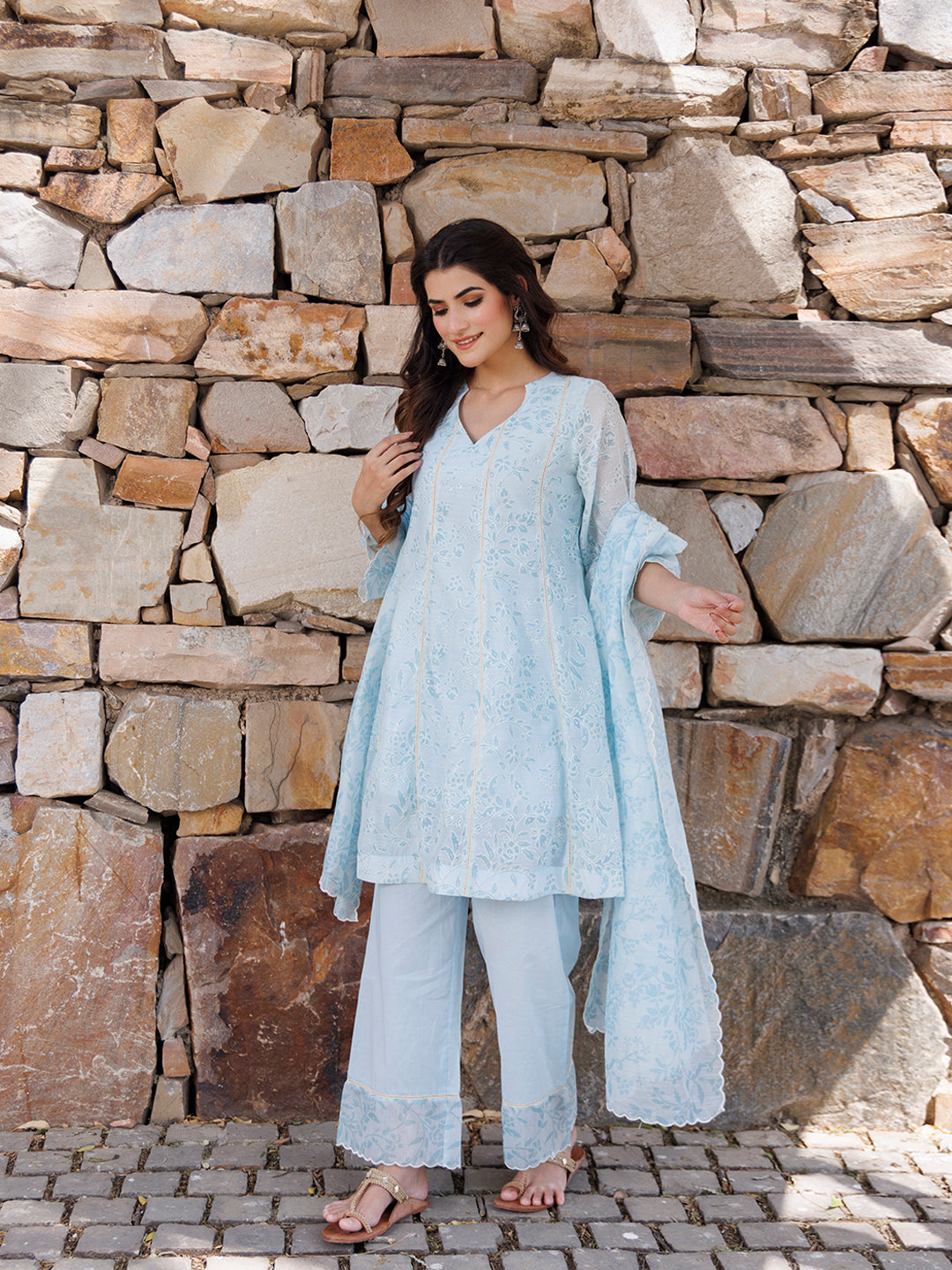 Diamond Blue Chanderi Suit Set  - By Ragavi - qivii
