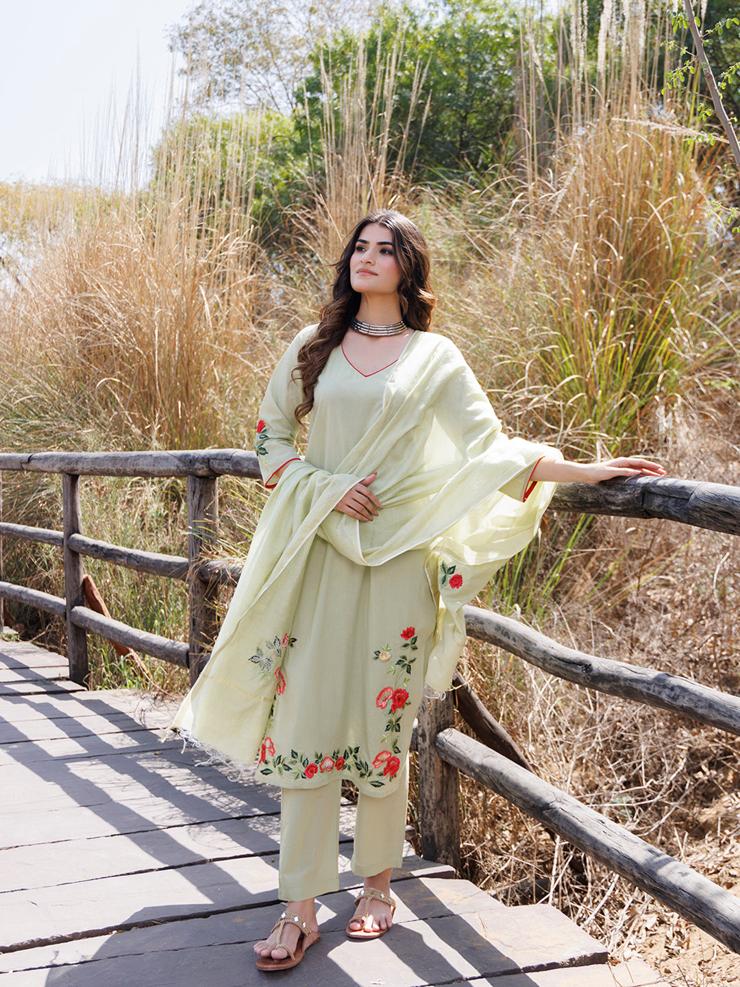 Tea Green Cotton Suit Set  - By Ragavi - qivii