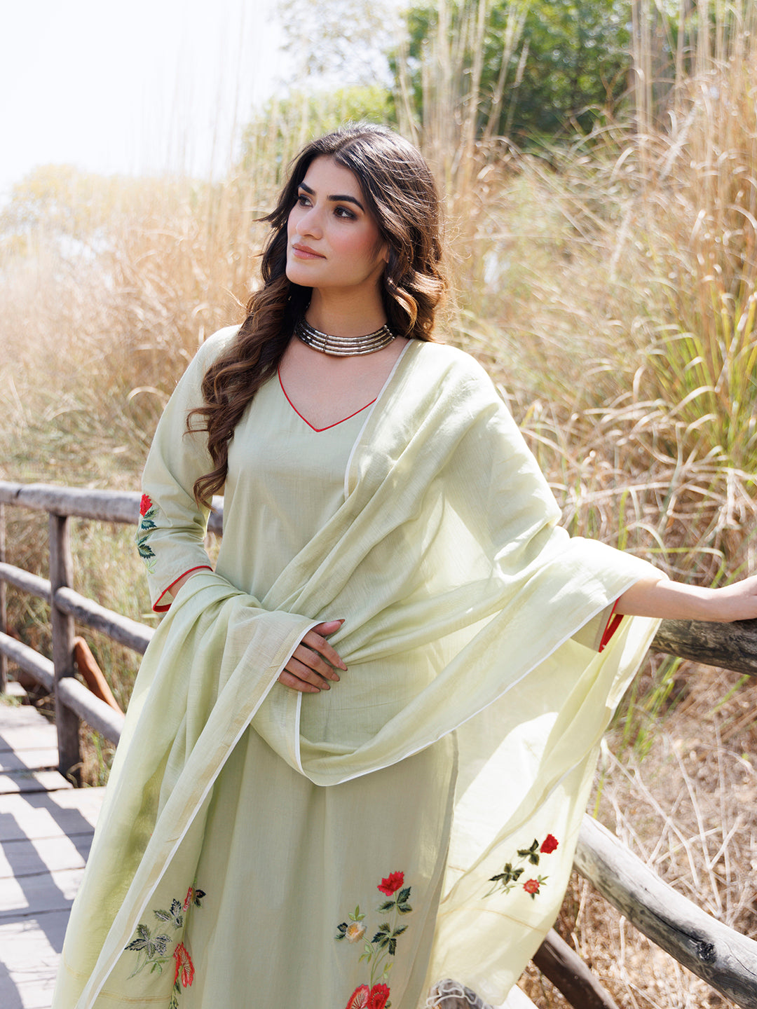 Tea Green Cotton Suit Set  - By Ragavi - qivii