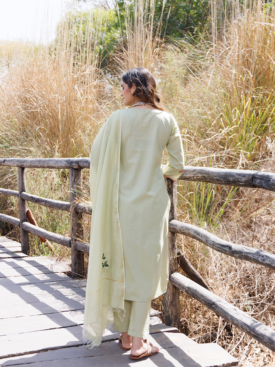 Tea Green Cotton Suit Set  - By Ragavi - qivii