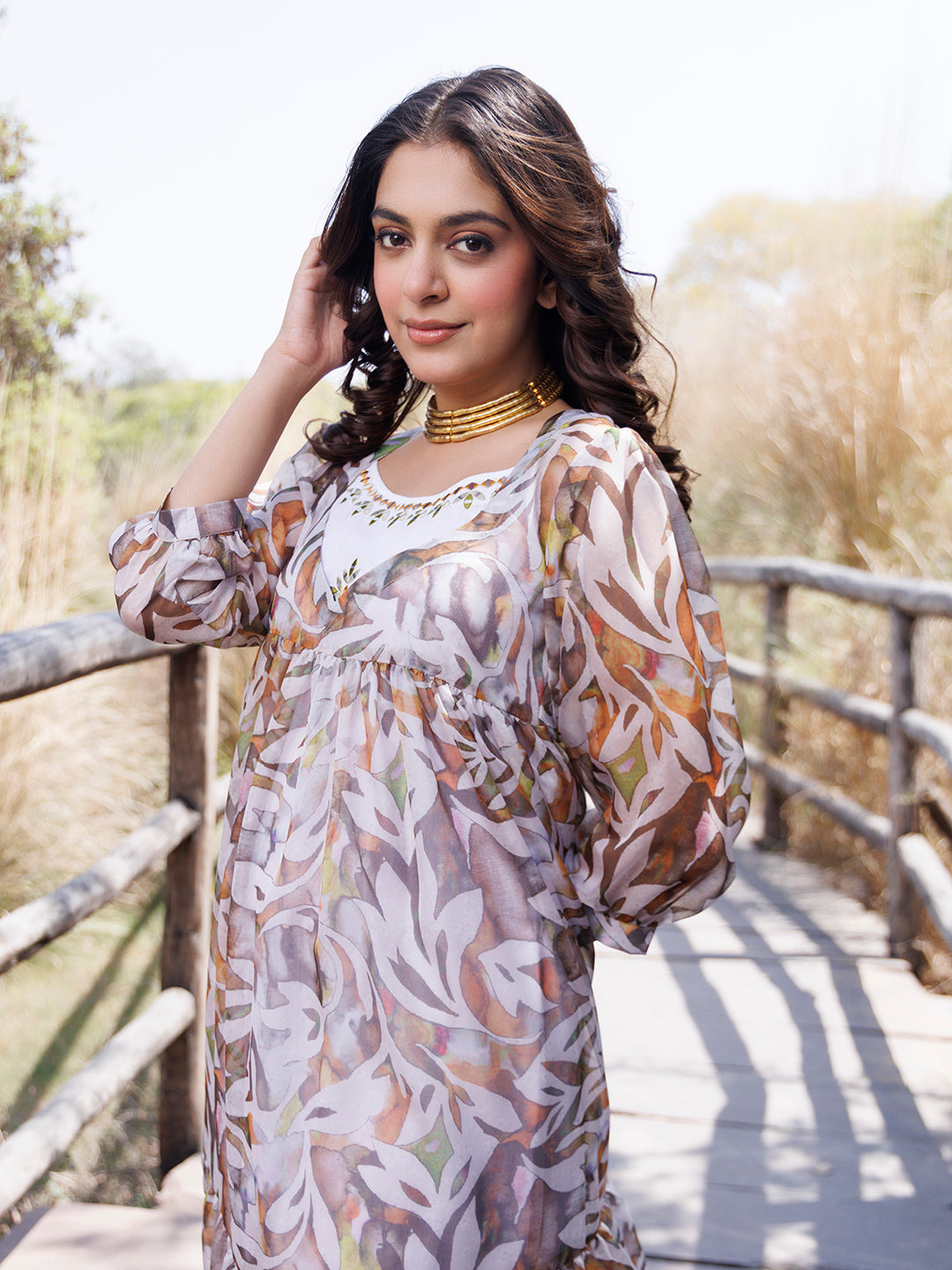 Olive Green Organza Midi Dress