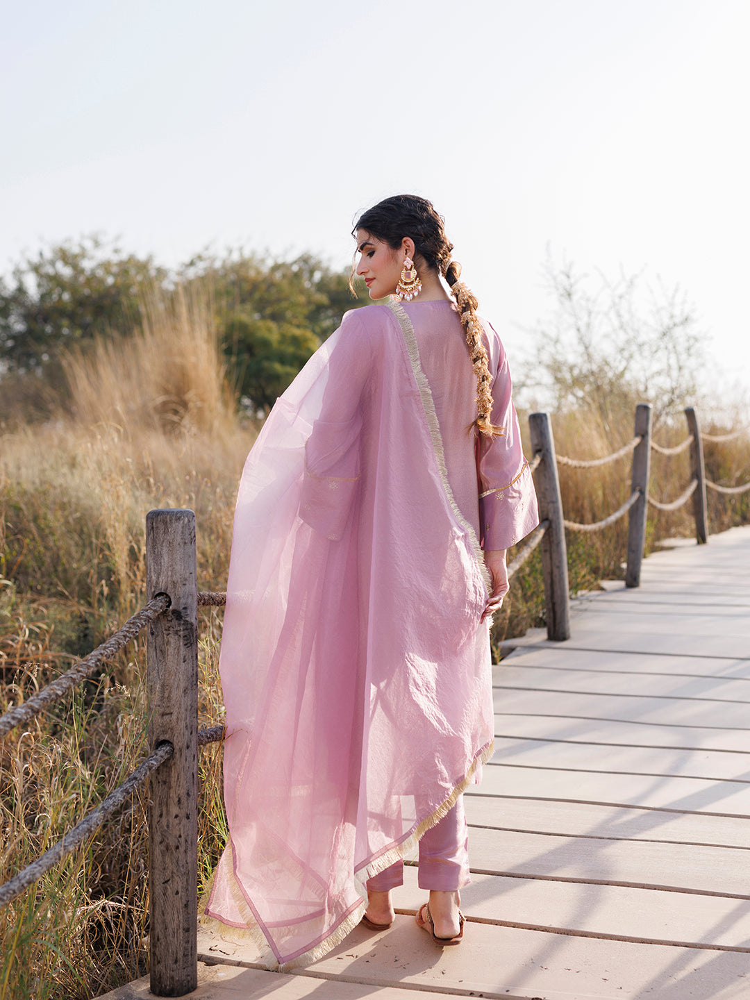 Moonlite Mauve Embroidered Silk Suit Set