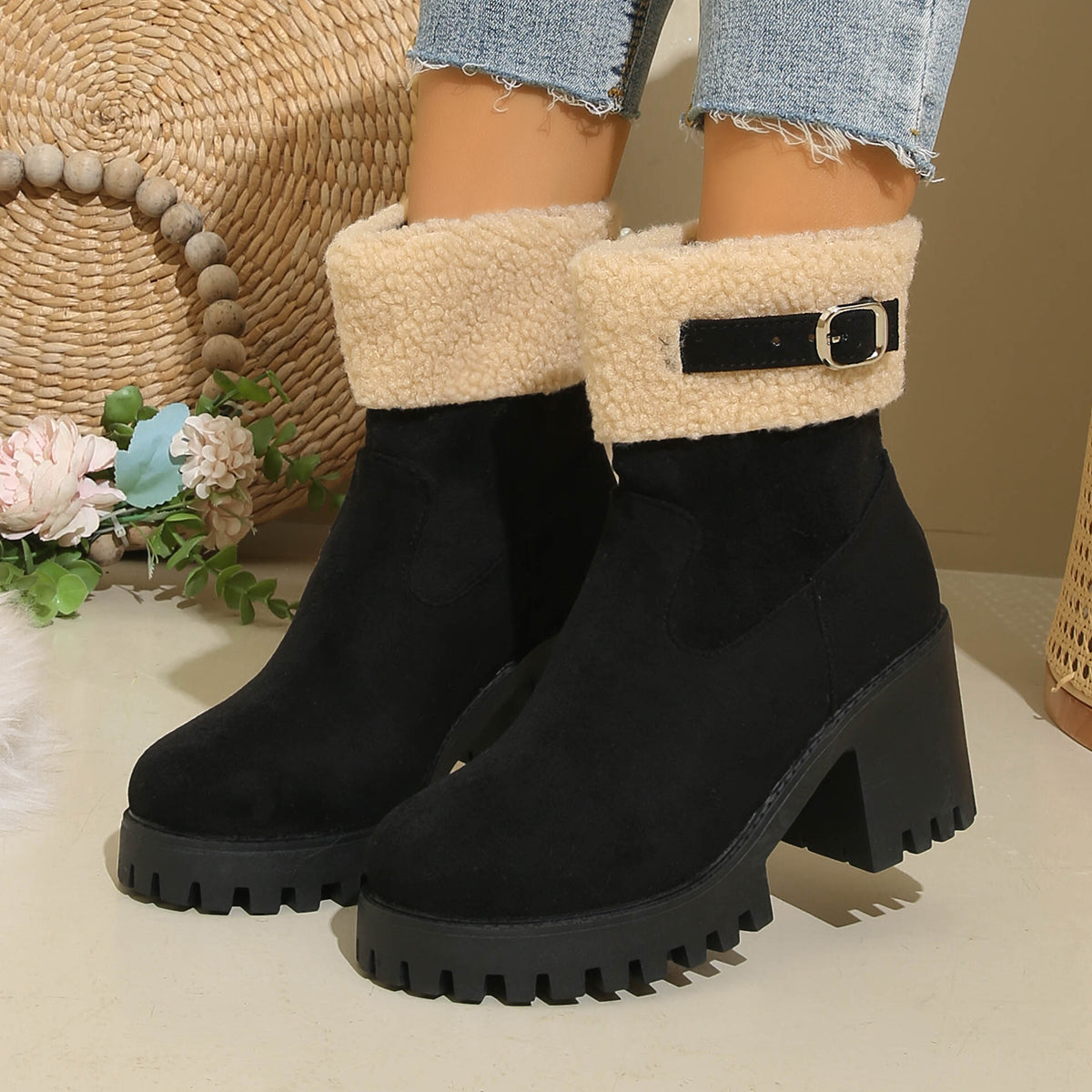 Women's Plush Fleece Lined Snow Boots - Chunky Heel Ankle Winter Fashion Boots (US 4-10)