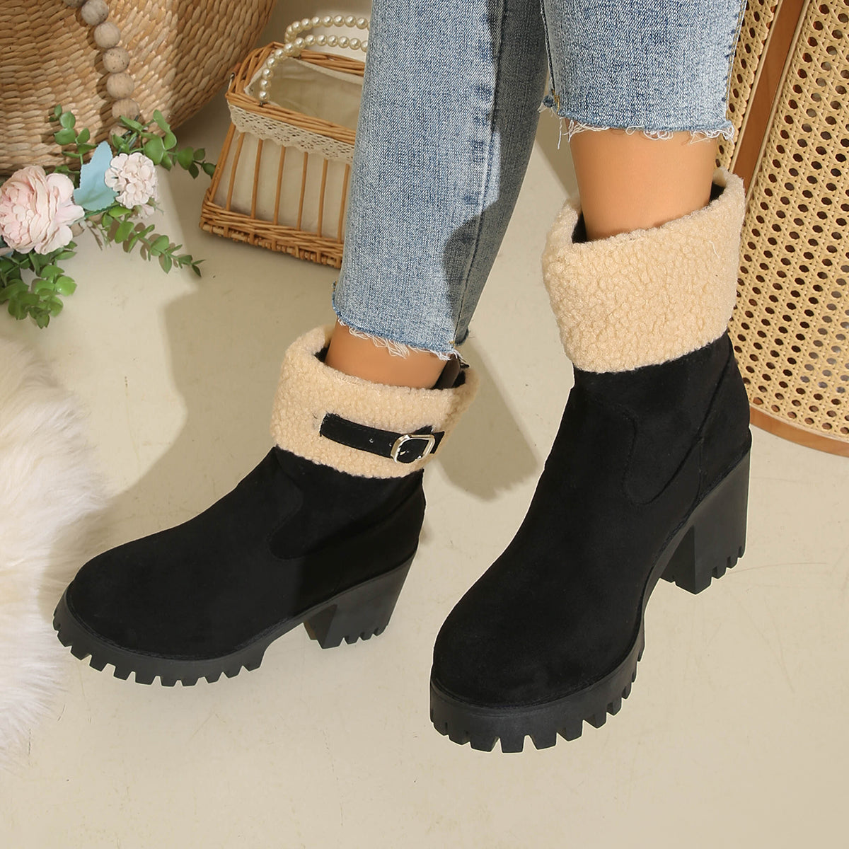 Women's Plush Fleece Lined Snow Boots - Chunky Heel Ankle Winter Fashion Boots (US 4-10)