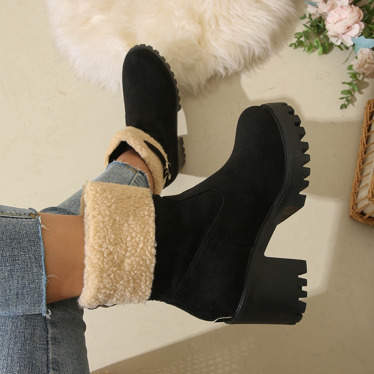 Women's Plush Fleece Lined Snow Boots - Chunky Heel Ankle Winter Fashion Boots (US 4-10)