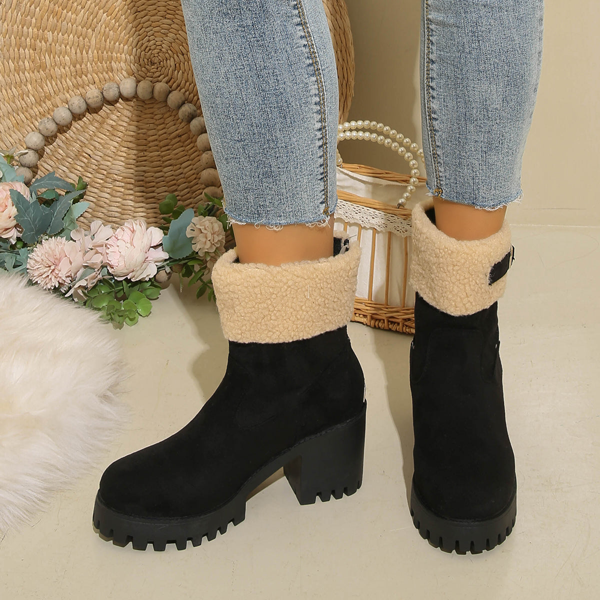 Women's Plush Fleece Lined Snow Boots - Chunky Heel Ankle Winter Fashion Boots (US 4-10)