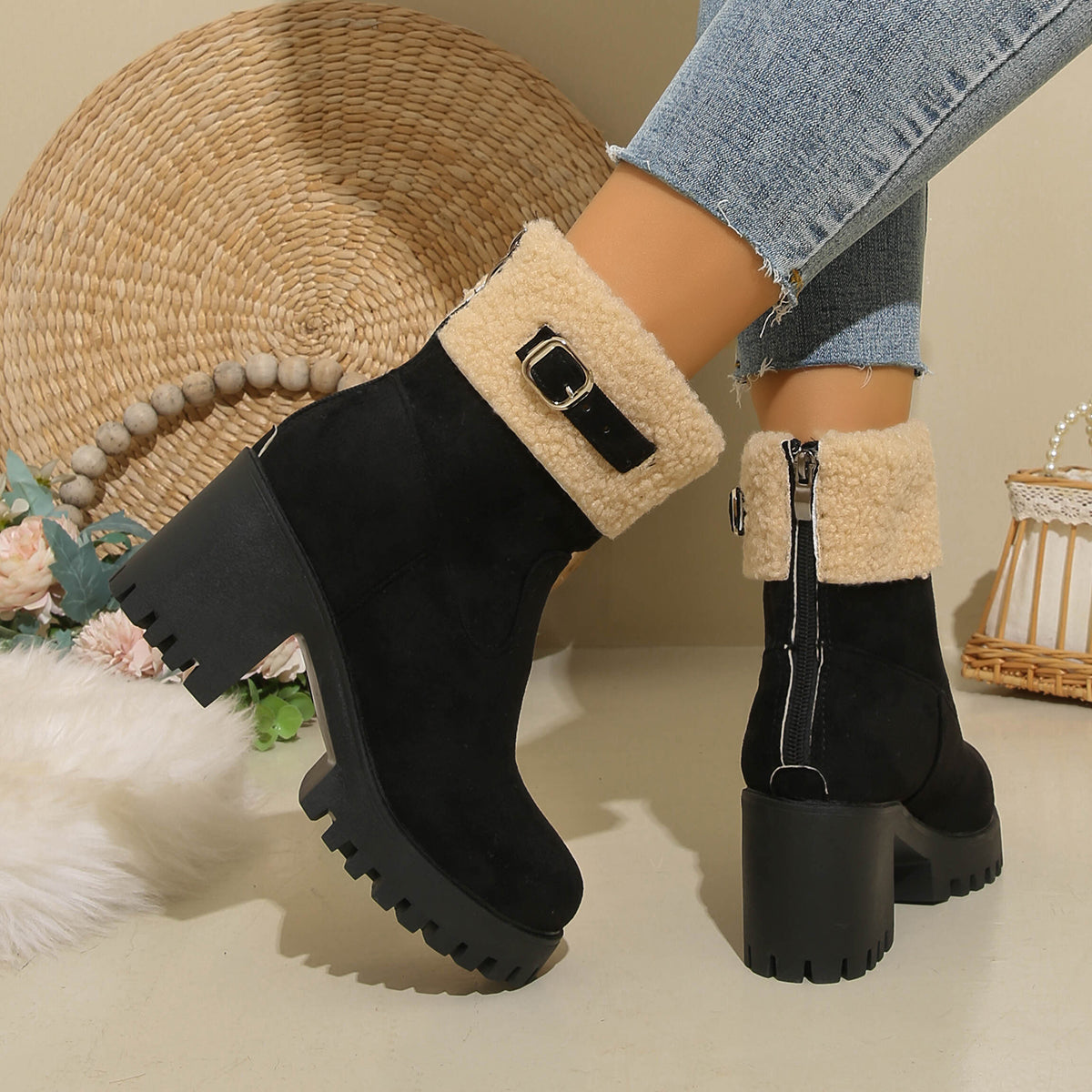 Women's Plush Fleece Lined Snow Boots - Chunky Heel Ankle Winter Fashion Boots (US 4-10)