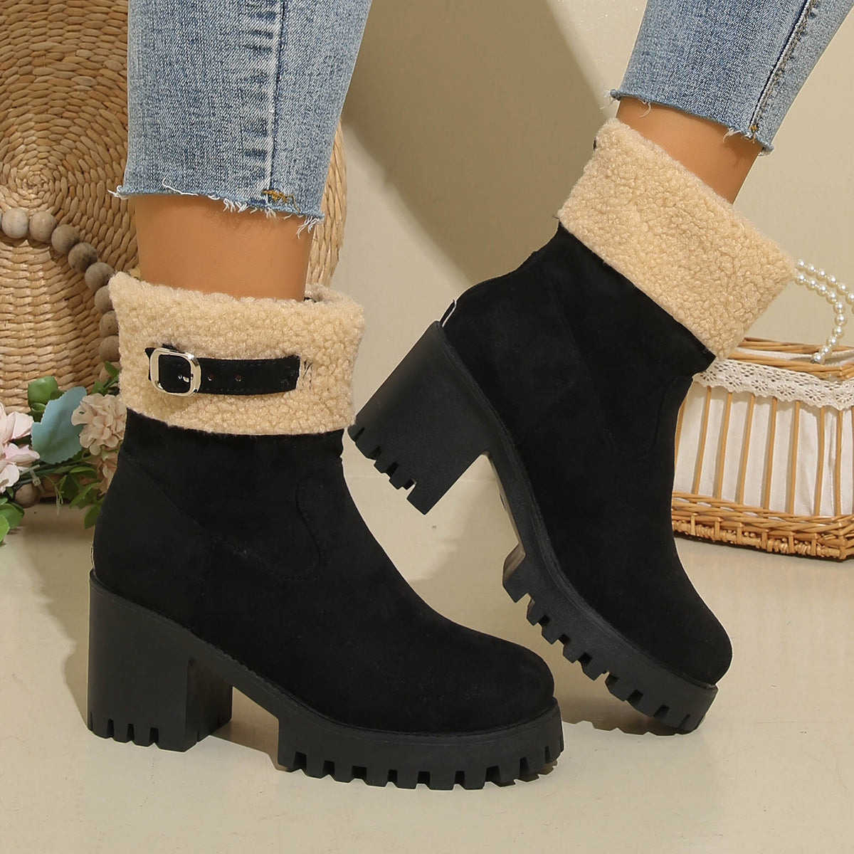 Women's Plush Fleece Lined Snow Boots - Chunky Heel Ankle Winter Fashion Boots (US 4-10)