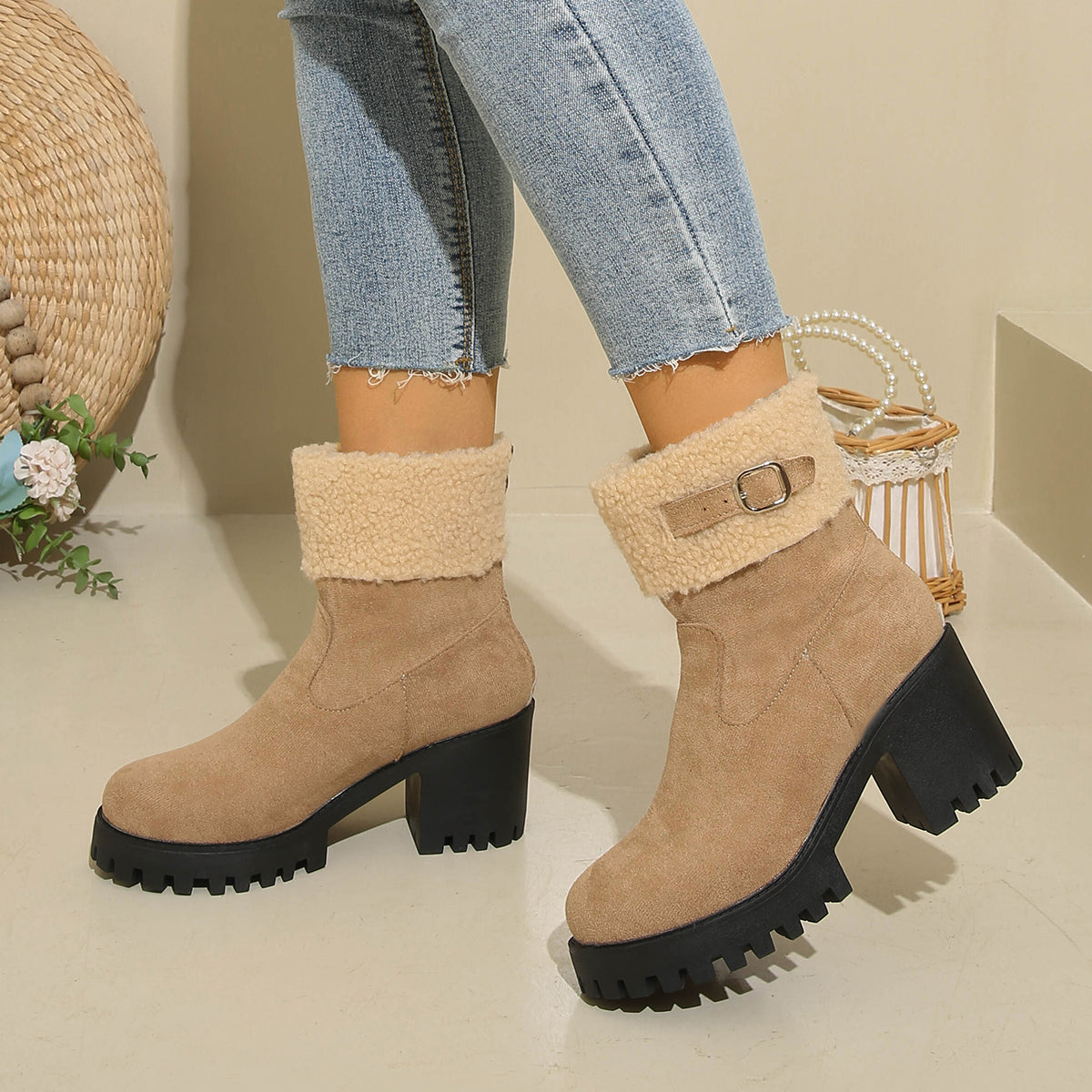 Women's Plush Fleece Lined Snow Boots - Chunky Heel Ankle Winter Fashion Boots (US 4-10)