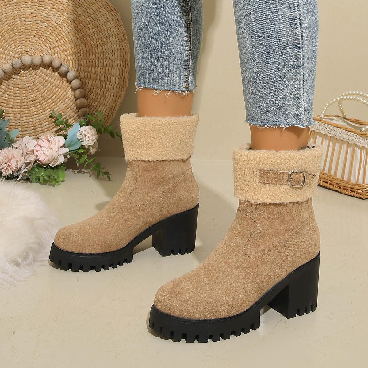 Women's Plush Fleece Lined Snow Boots - Chunky Heel Ankle Winter Fashion Boots (US 4-10)
