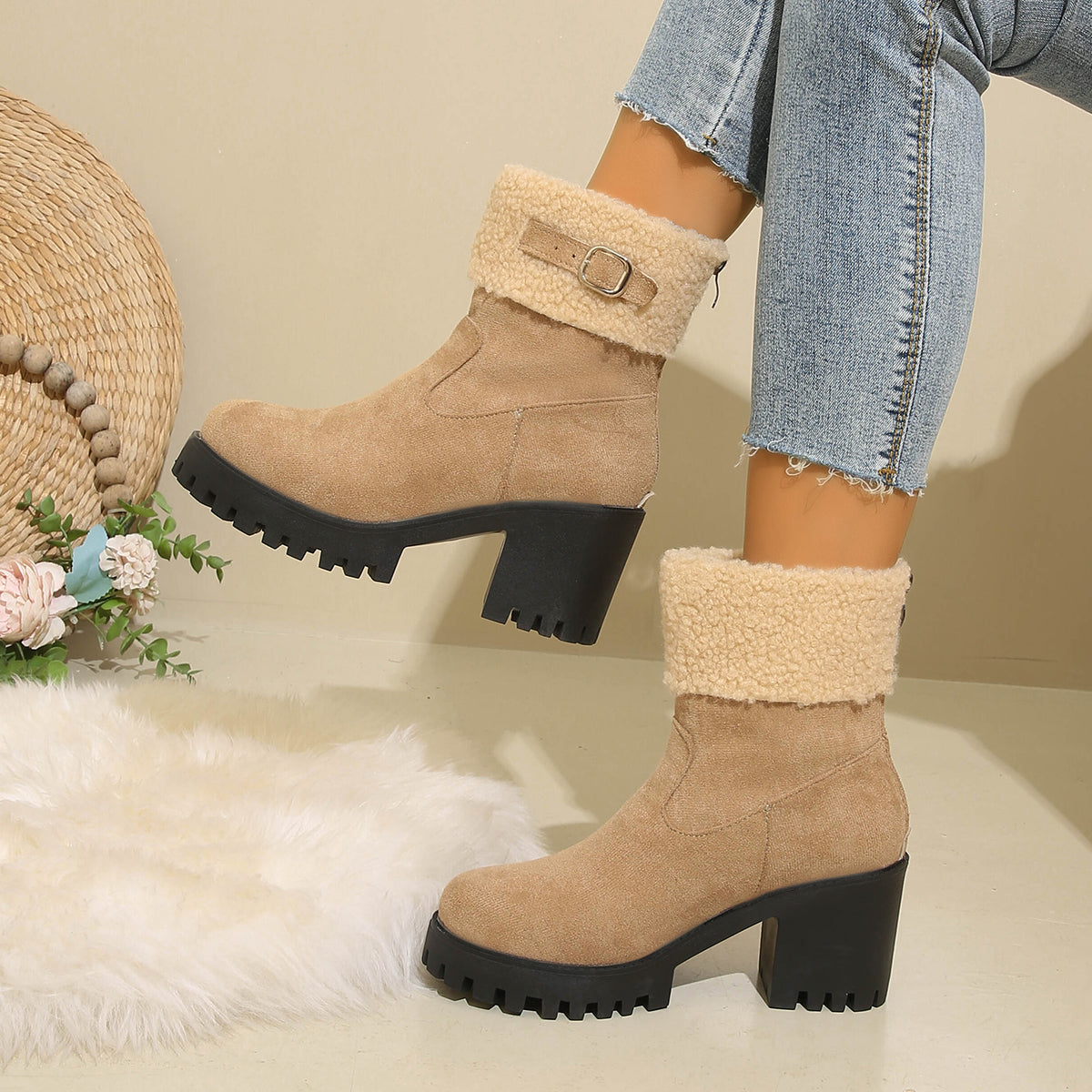 Women's Plush Fleece Lined Snow Boots - Chunky Heel Ankle Winter Fashion Boots (US 4-10)
