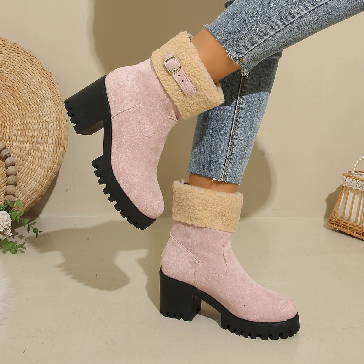 Women's Plush Fleece Lined Snow Boots - Chunky Heel Ankle Winter Fashion Boots (US 4-10)
