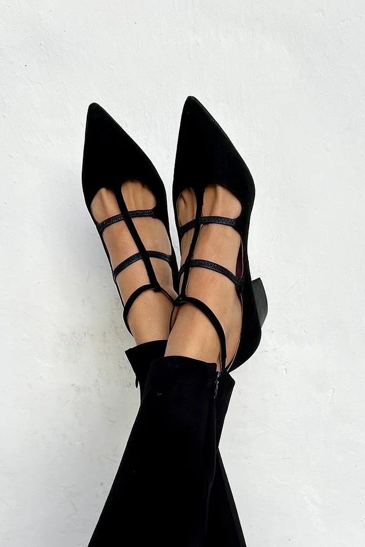 Giada™ | Spitzer hak schoenen met gekruiste bandjes  - By Qivii