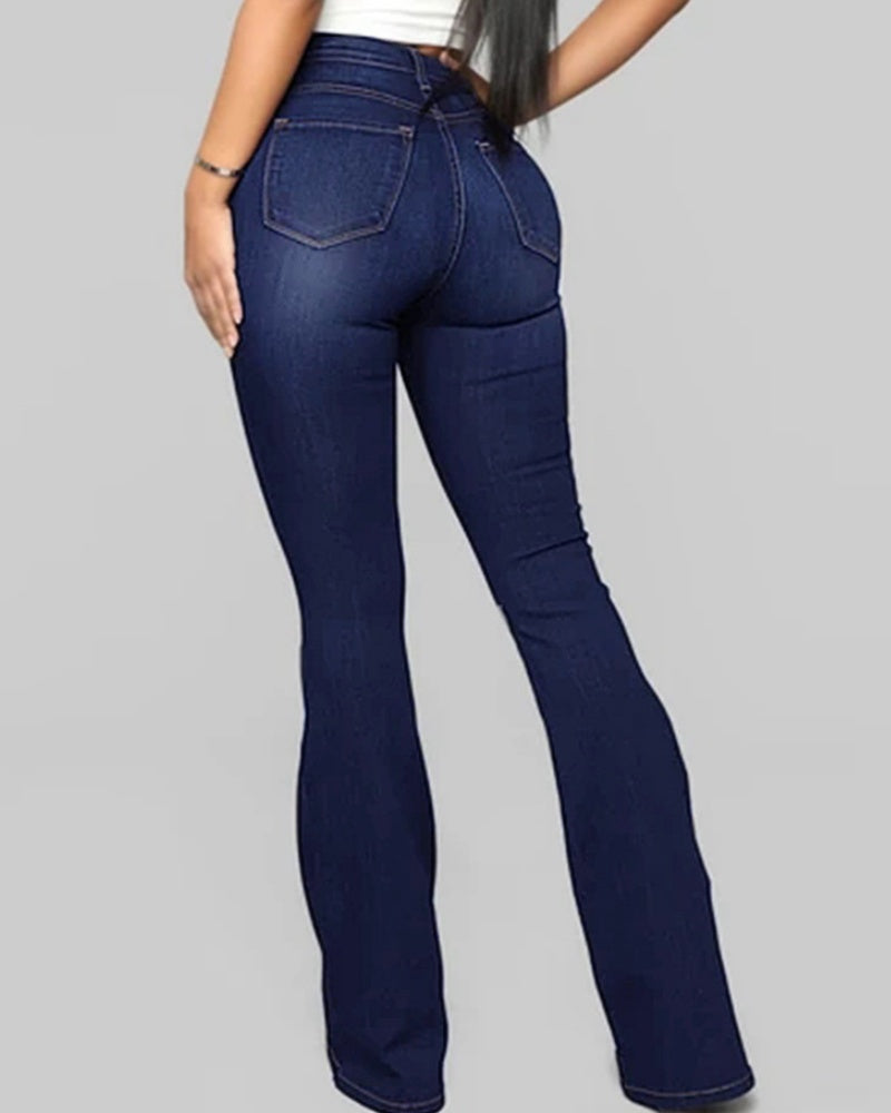 Fashion High Waist Hip Lift Slim Washed Flared Jeans  - By Qivii