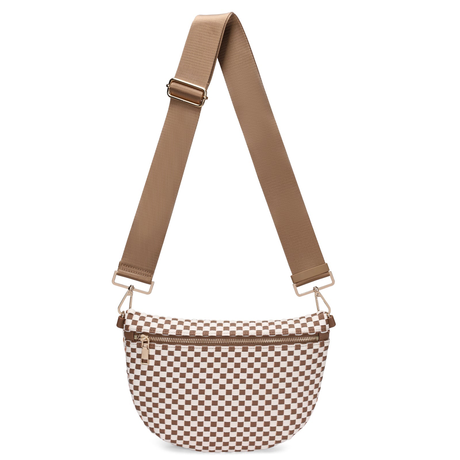 Ounamei Checkered Woven Crossbody Fanny Pack for Women – Adjustable Sling Bum Bag, Lightweight Everyday Travel Shoulder Purse