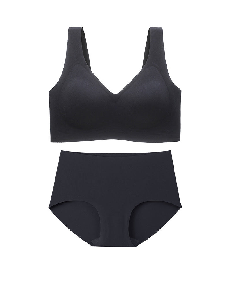 Women's Wirefree Underwear Set Seamless Ultra Comfort Daily Bras With High Waist Panties  - By Qivii