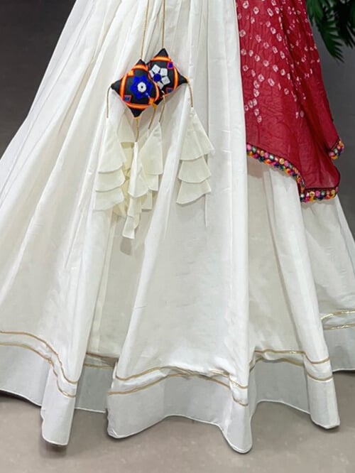 Pure Cotton Plain With Gotta Patti Touch Up Lehenga Choli in White Color