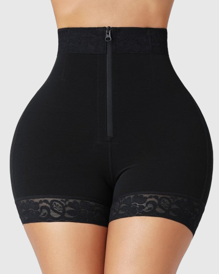 Shapshe® Mid Waist Tummy Control Front Zipper High Compression Butt Lifter Shaper Fajas Shorts  - By Qivii