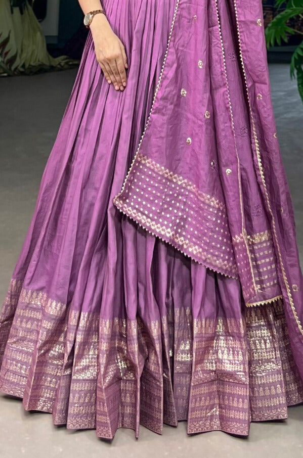 Beautiful Pure Chanderi Plain Lehenga with Intricate Zari Work Border In Purple Color - Perfect Traditional Ethnic Wear for Special Occasions