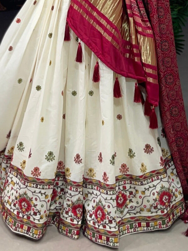 Khadi Cotton Sequins and Thread Embroidery Work Lehenga Choli In Maroon Color