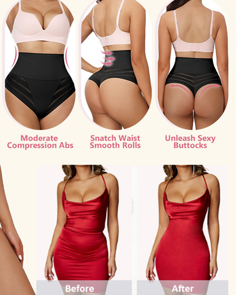 Women's Sexy Mid Waist Unique Lace Thong Body Shaper Seamless Girdle Panties  - By Qivii
