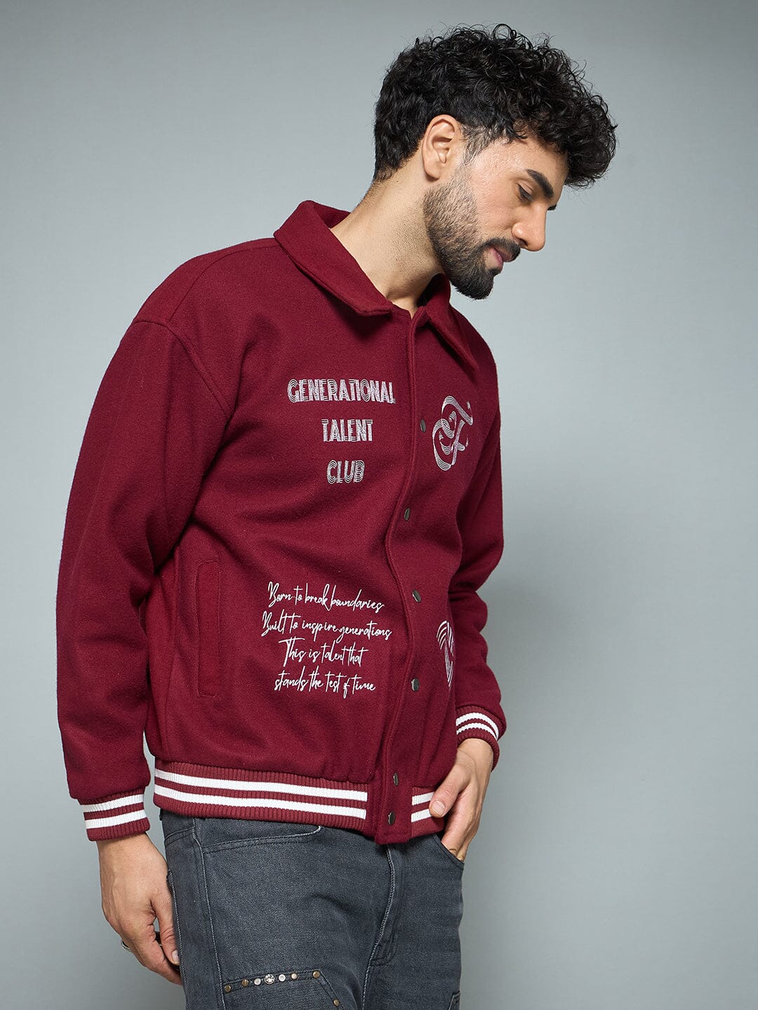 Maroon Generational Talent Varsity Jacket