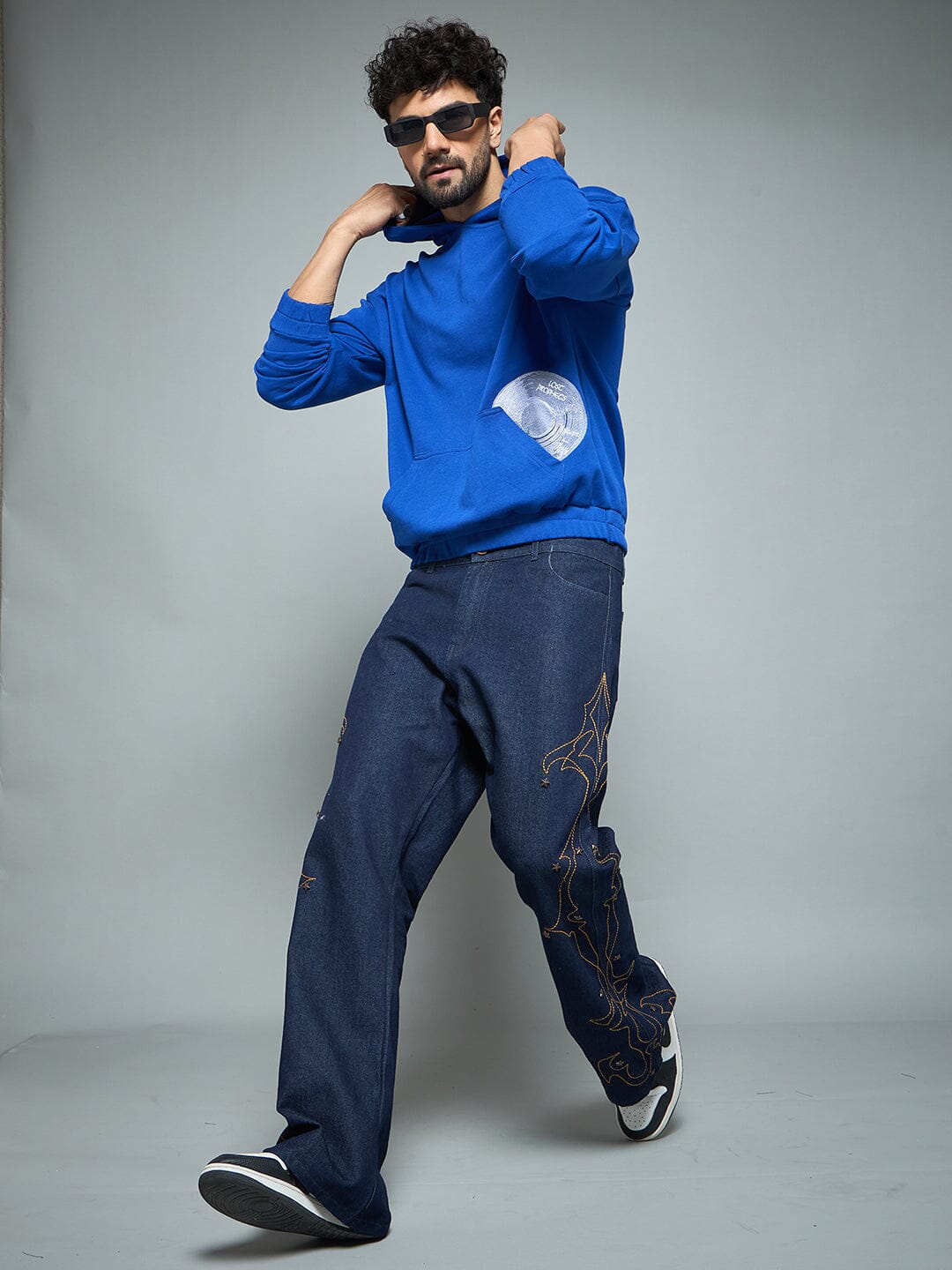 Royal Blue CD Embroidered Hooded Sweatshirt