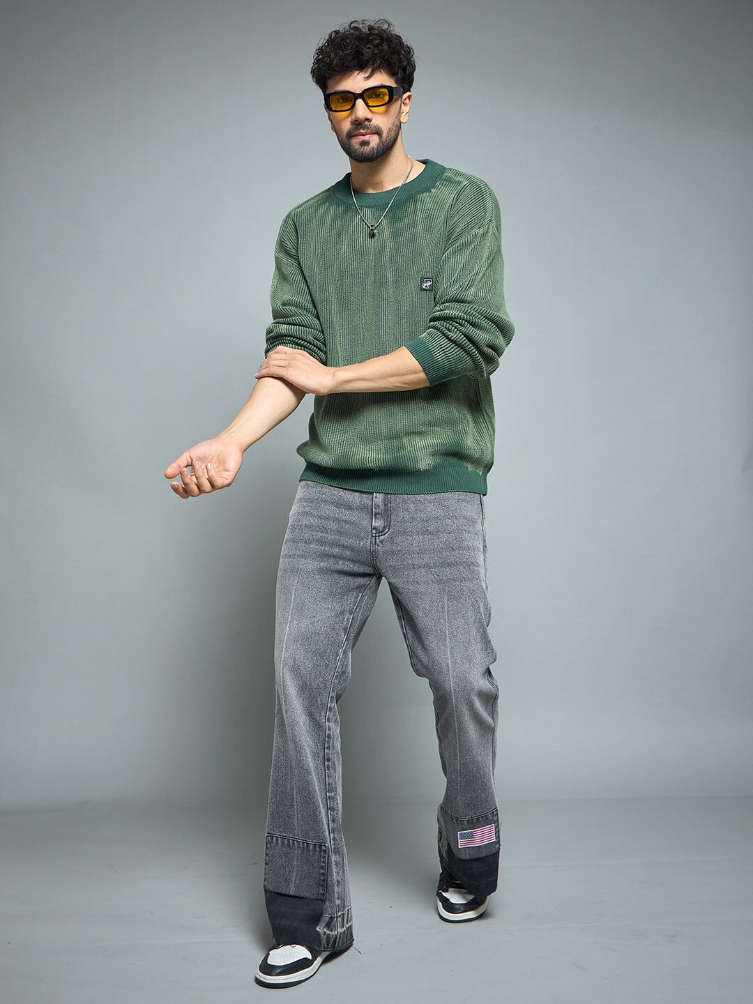 Green Overdyed Knitted Sweater