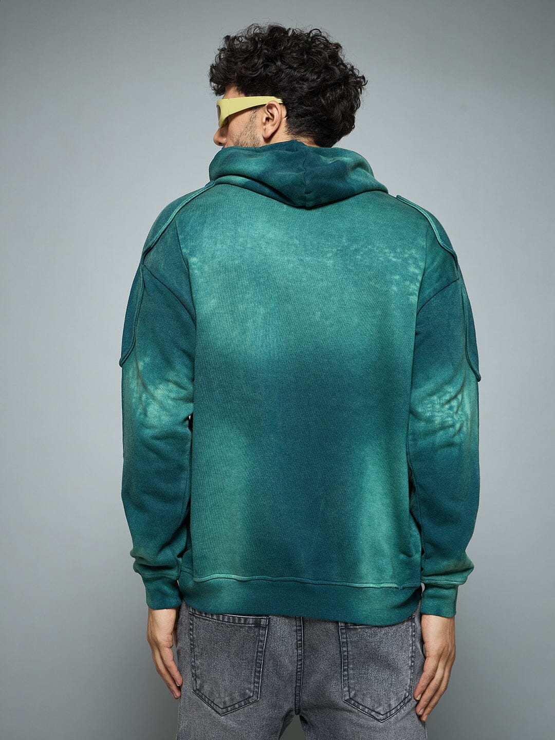 Bottle Green Sun Fade Shoulder Pad Hoodie