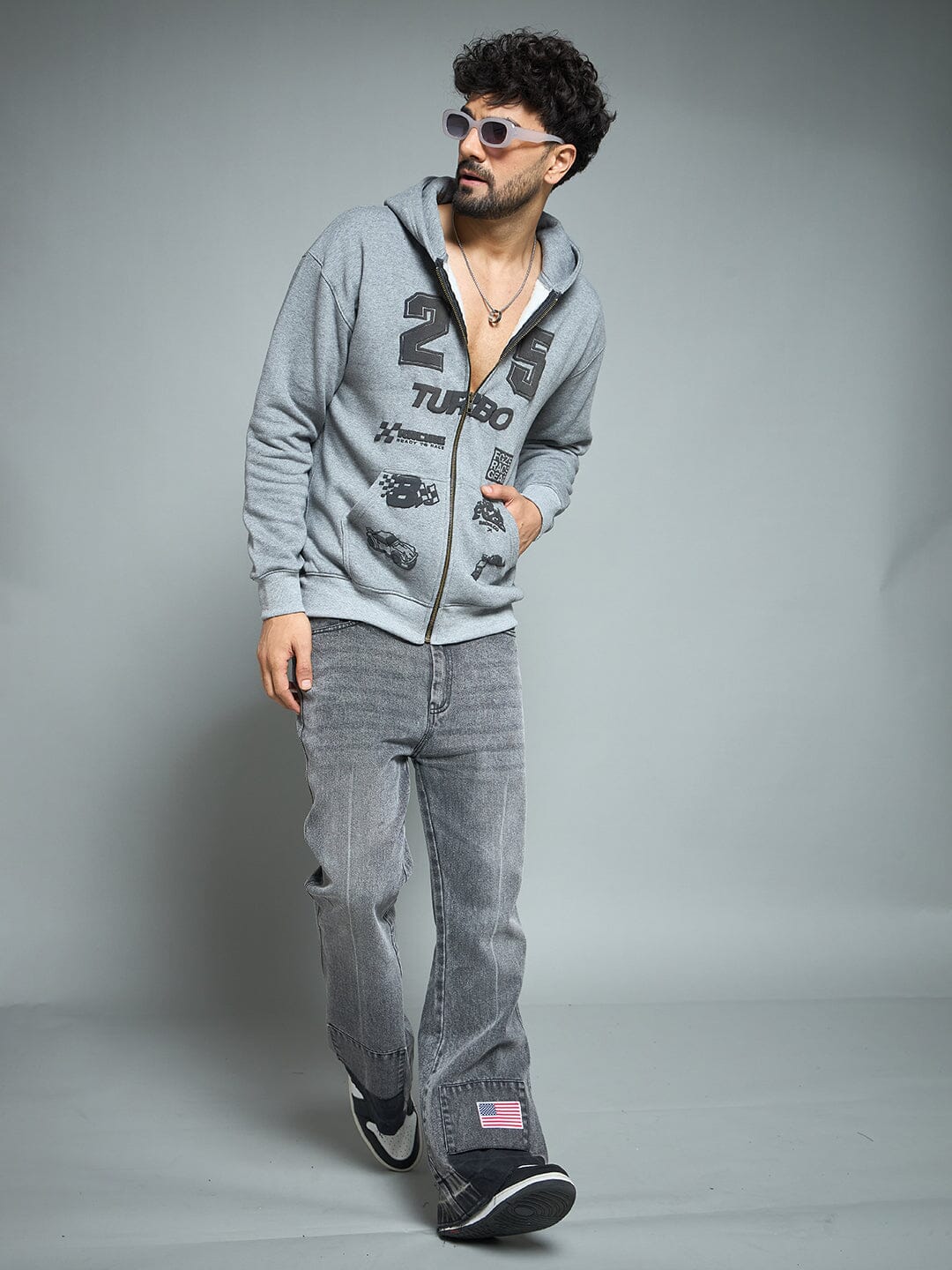 Anthra Melange Racing Graphic Hoodie