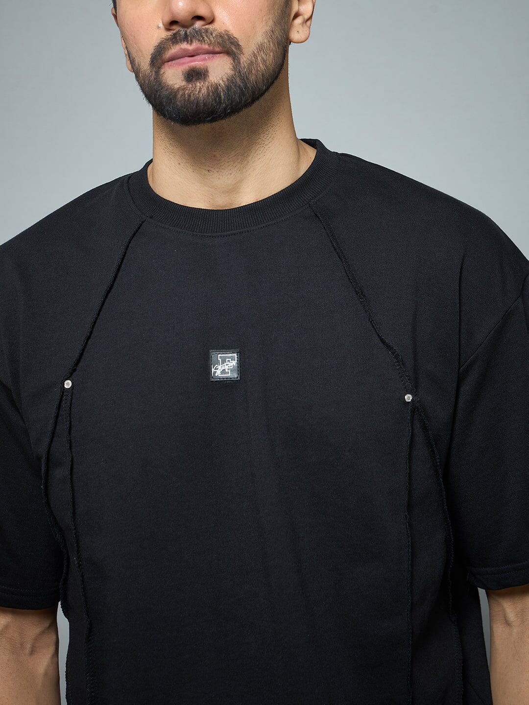 Black Faux Flat Look Cut and Sew Tshirt