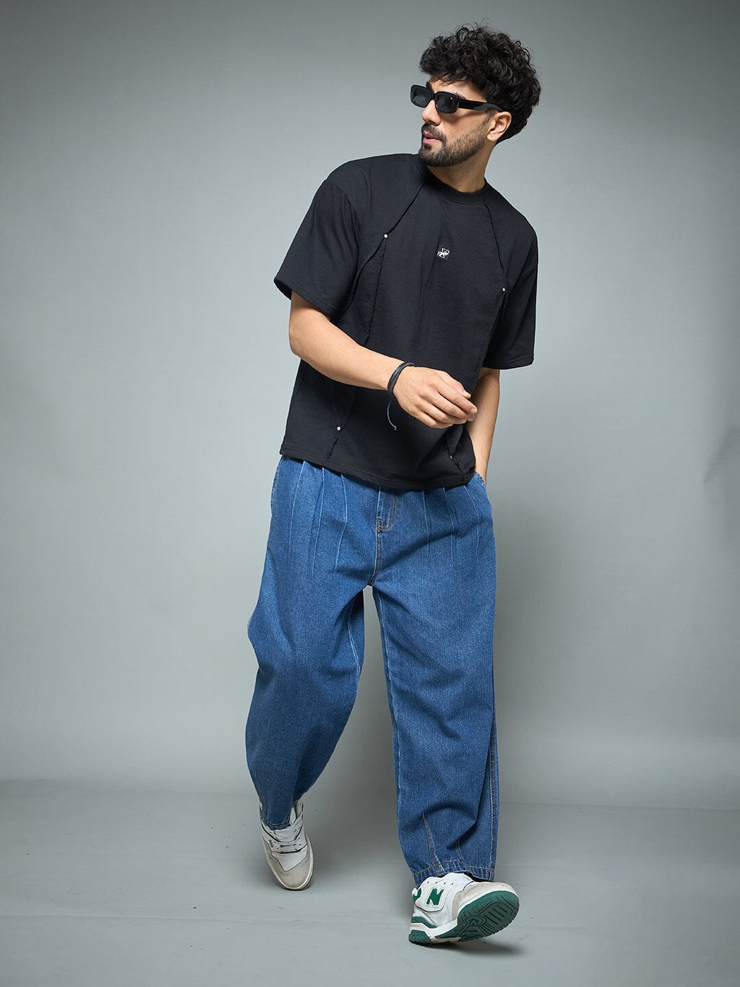 Black Faux Flat Look Cut and Sew Tshirt