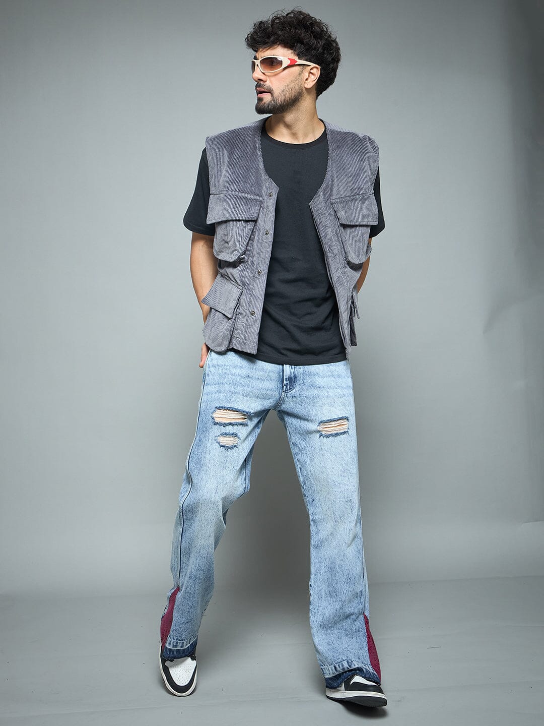 Grey Corduroy Sleeveless Gilet