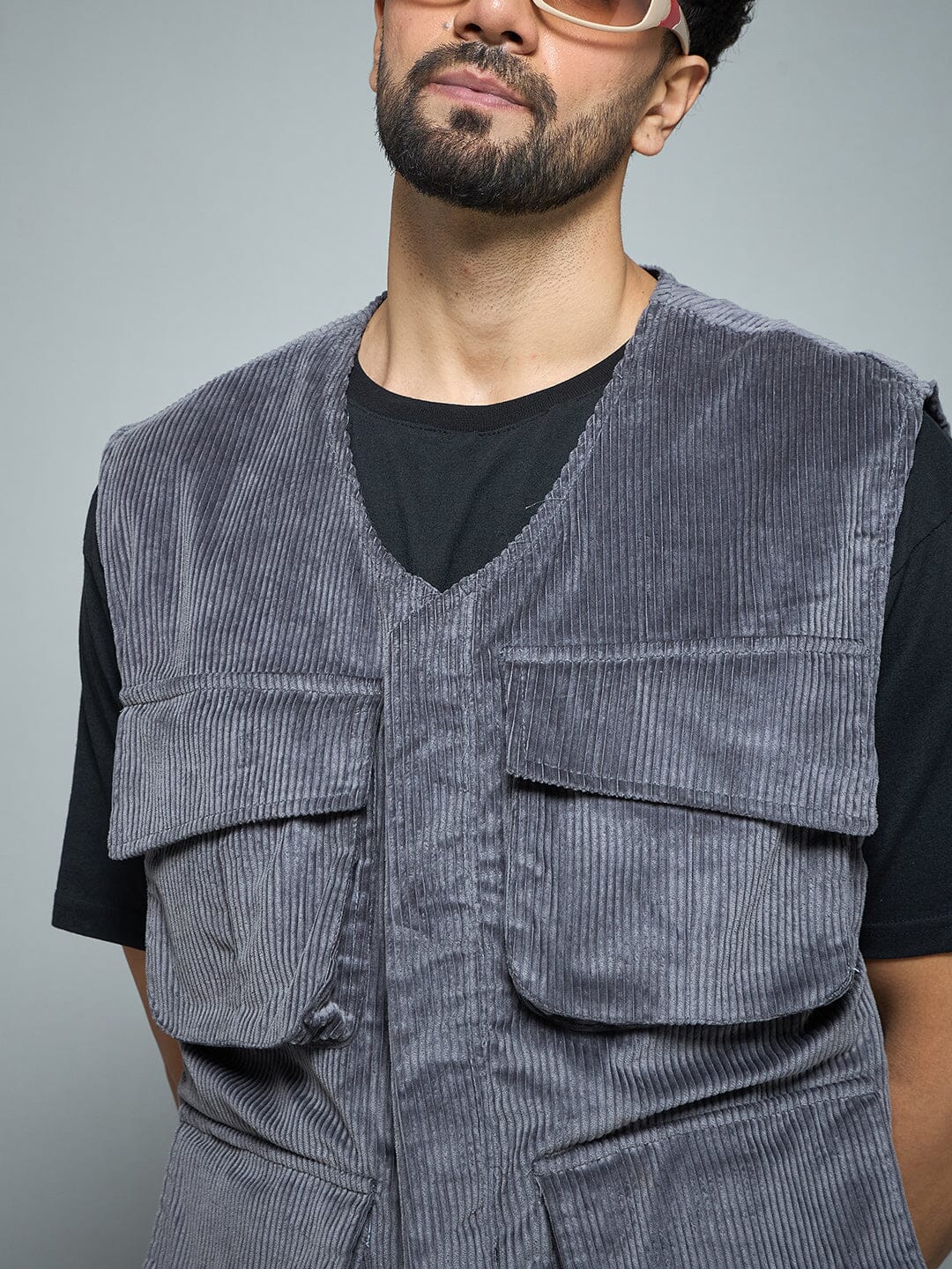 Grey Corduroy Sleeveless Gilet