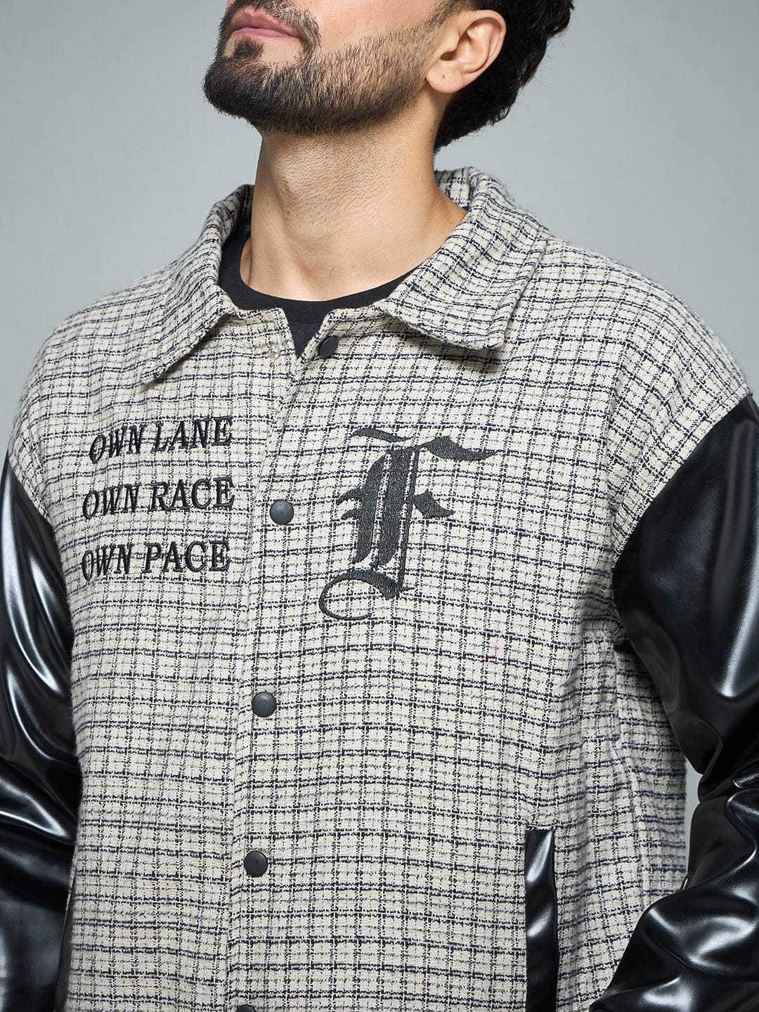 Checkered Tweed Embroidered Varsity Jacket