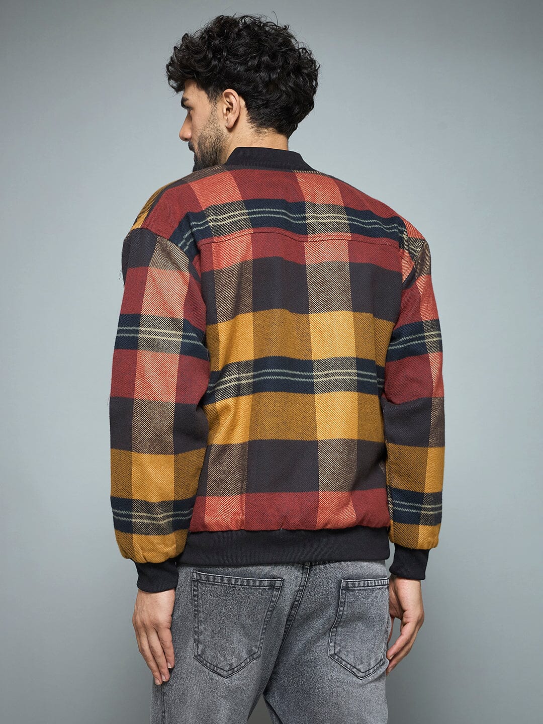 Red Checkered NY Monogram Flannel Bomber Jacket