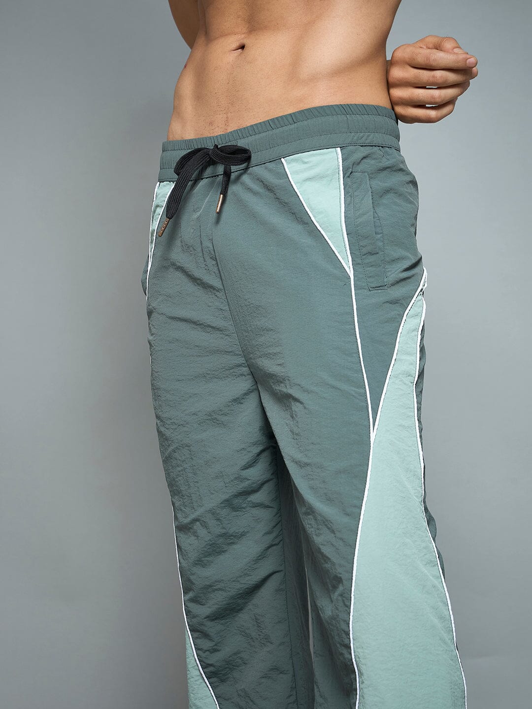 Bottle Green Cut & Sew Parachute Trackpants