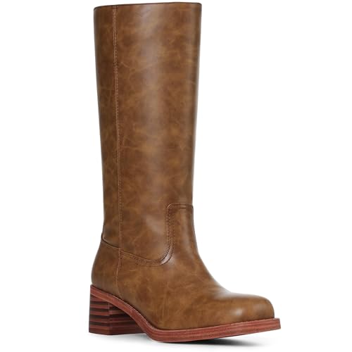 Women's Camden Knee-High Boots - Square Toe Low Block Heel Riding Boots with Wide Calf & Pull-On Design (US 4-11.5)