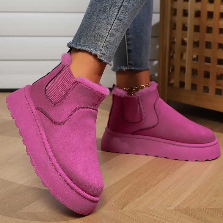 2025 Autumn/Winter Women's New Arrivals Thick-Soled Snow Boots with Fur Lining, Round Toe Slip-On Cotton Boots