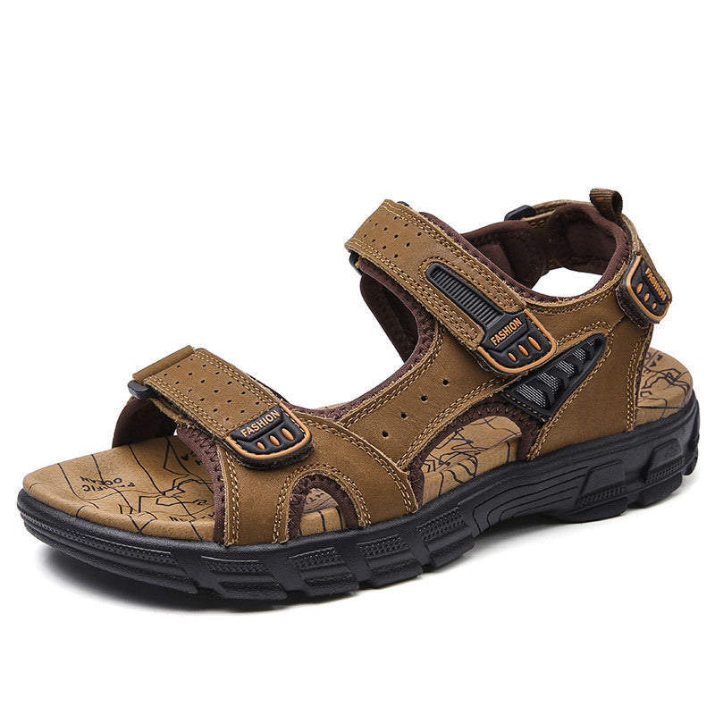 Men’s Summer Sandals Thick Sole Leather Beach Shoes