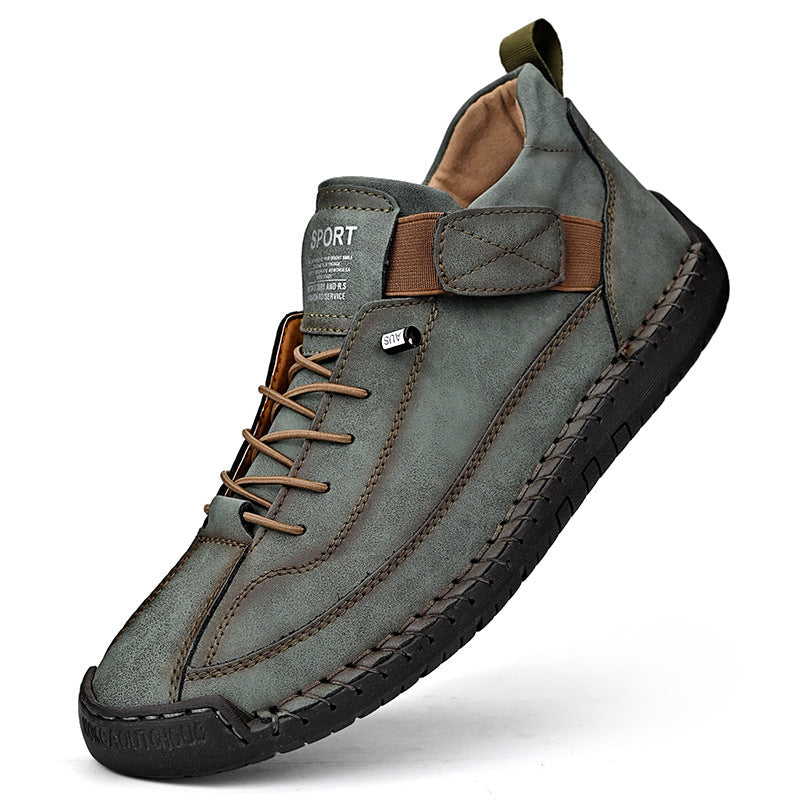 Autumn/Winter Vintage Men’s Mid-Top Martin Boots Outdoor Casual Work Shoes with Stitching