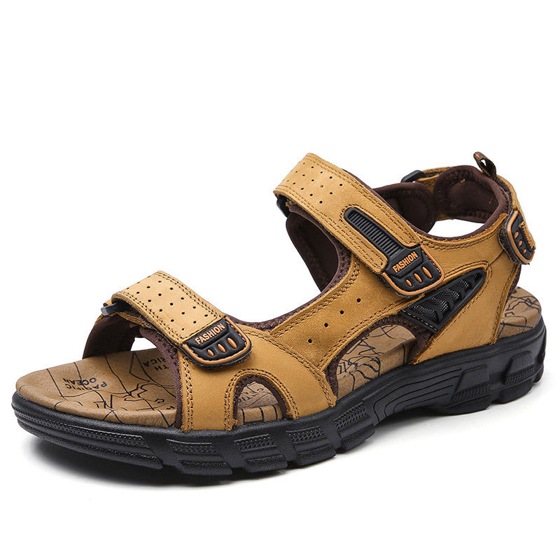 Men’s Summer Sandals Thick Sole Leather Beach Shoes