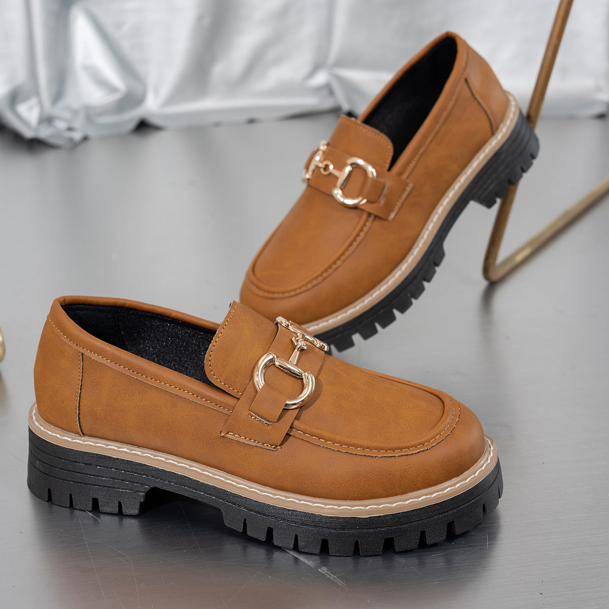 Women's Plus Size Retro Colorblock Loafers Chunky Heel Platform Casual Shoes