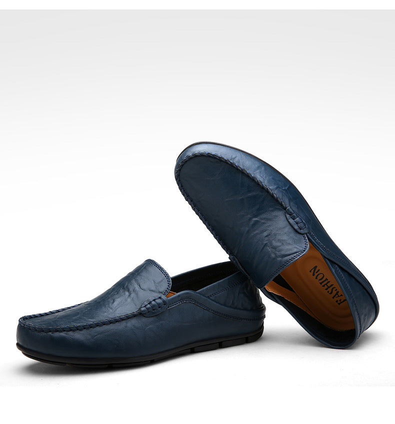 Men's Autumn/Winter Genuine Leather Loafers Soft Casual Driving Shoes Trendy British Style Backless Slip-On Moccasins
