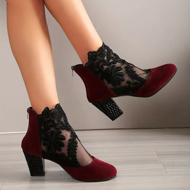 Women's Filigree Lace Heeled Sandal - Architectural Cutout Mesh Stilettos with Cushion & Extended Sizes (US 4-11)