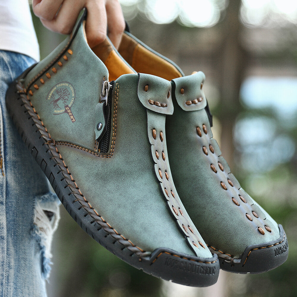 Men’s Octopus High-Top Zipper Boots Outdoor Casual Handmade Work Boots