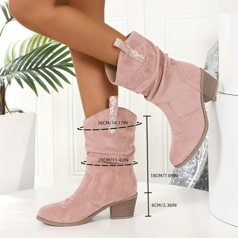 Women's Western Tassel Boots - Braided Buckle Cowboy Ankle Boots with Block Heel & Pointed Toe (US 5-10)