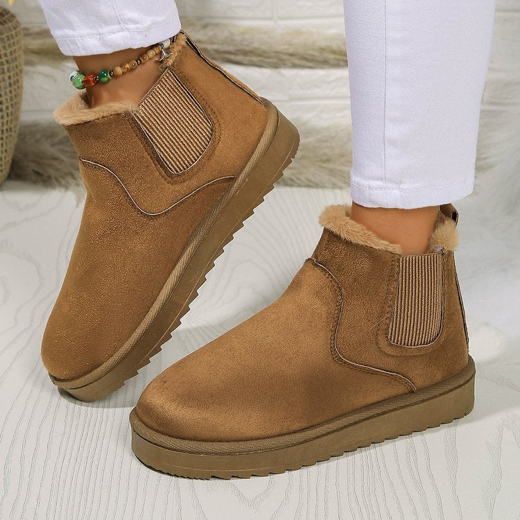 2025 Autumn/Winter Women's New Arrivals Thick-Soled Snow Boots with Fur Lining, Round Toe Slip-On Cotton Boots