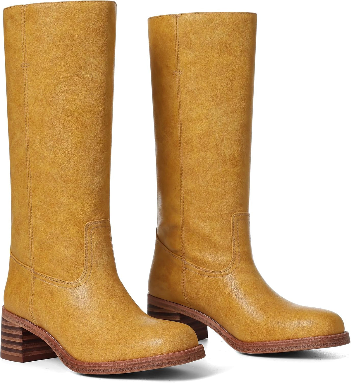 Women's Camden Knee-High Boots - Square Toe Low Block Heel Riding Boots with Wide Calf & Pull-On Design (US 4-11.5)